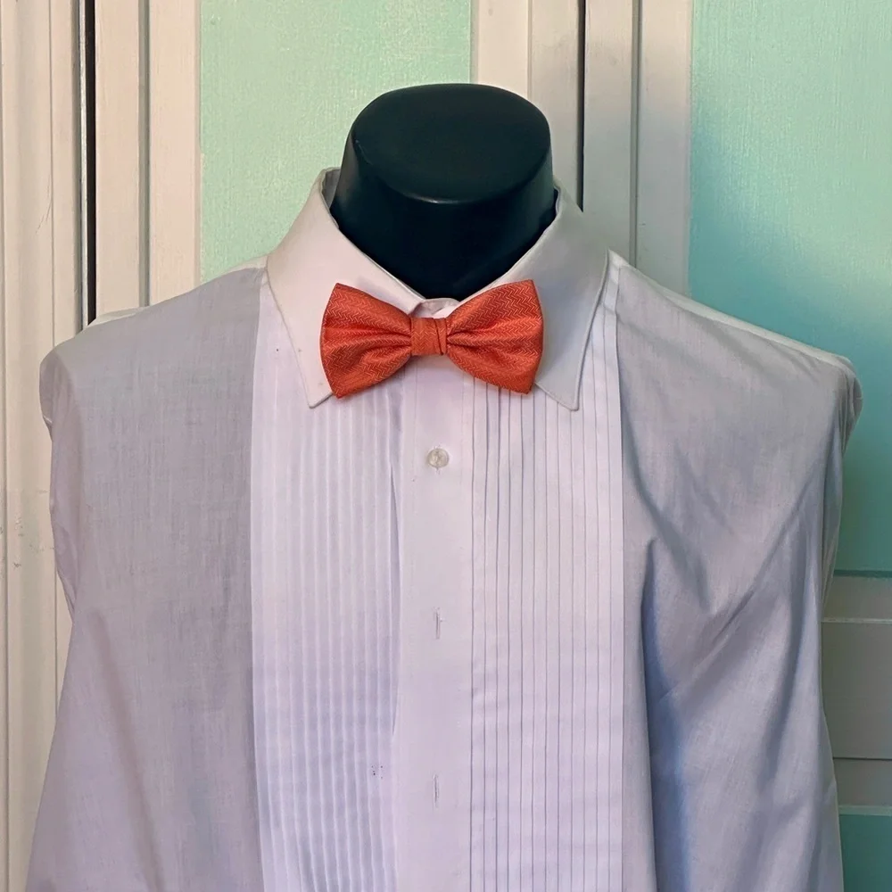 Tangerine Neon Orange Bowtie Bow Tie Wedding Prom Tuxedo Herringbone pre tied